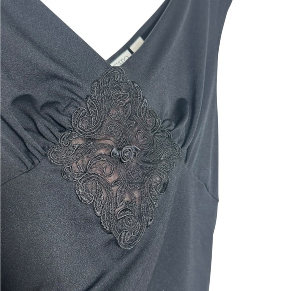 Vintage Y2K Embroidered Sheer Black Wide Shoulder Tank Top | Black | Size XL - Picture 5 of 6